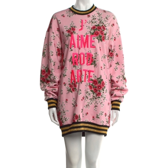 Rodarte printed mini sweatshirt dress embroidered and glitter accents SZ Meduim - Picture 3 of 16